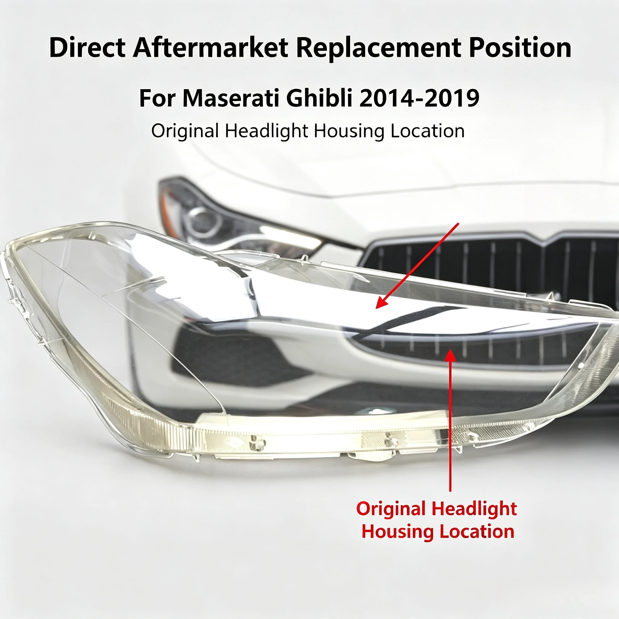 Moggic Headlight Lens Cover For Maserati Ghibli 2014-2019 Left Right Pair Optional Butyl Seal Glue Transparent Replacement Shell
