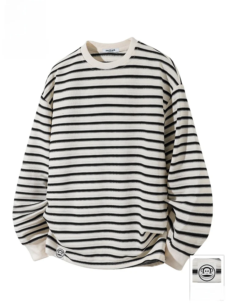

PaulFrank Long Sve round Ne T-irt Men's Spring New Casual Loose Striped Base irt Comfortable Polyester Blend