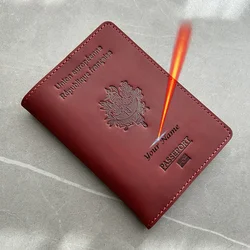 Personalized Name France Passport Cover with Names 100% Genuine Leather Covers for Passport Holder Personalised Gifts for Men