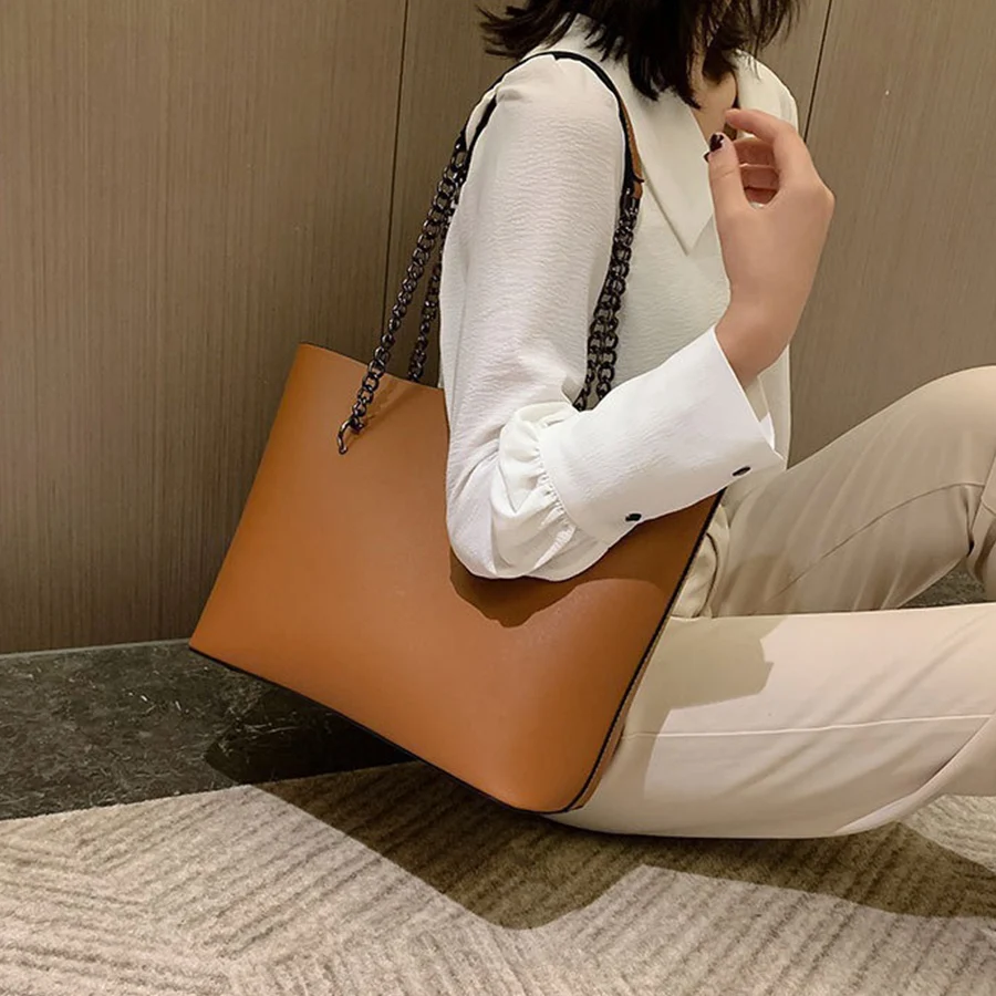 

Черная модная сумка на плечо, большая вместительная брендовая сумка-тоут из искусственной кожи, роскошная дизайнерская сумка-тоут, сумки на цепочке для свадебной вечеринки