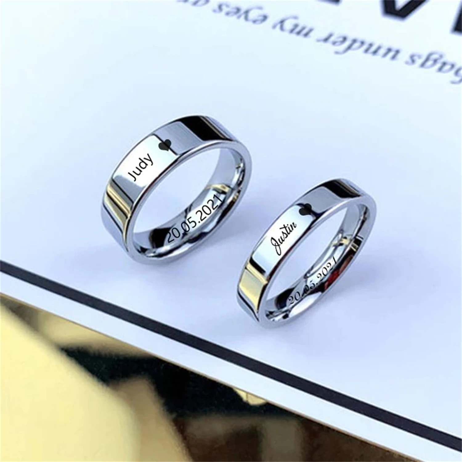 Personalized Name Rings Customized Stainless Steel Handwritten Rings for Couples Engraved Hand Lettering Valentine's Day Jewelry