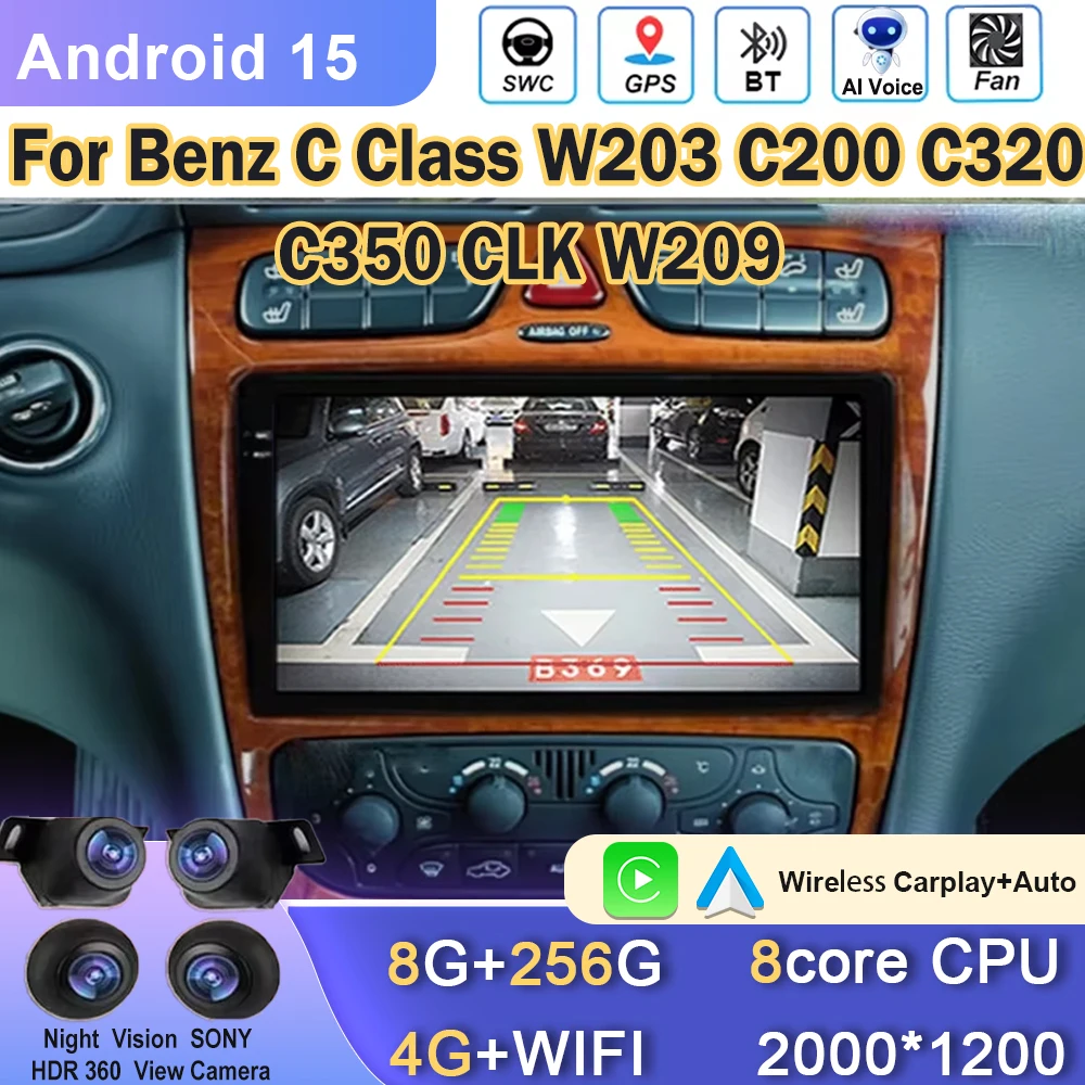 

Android For Mercedes Benz C Class W203 C200 C320 C350 CLK W209 2002-2005 Car radio navigation video Multimedia Player 2Din DVD