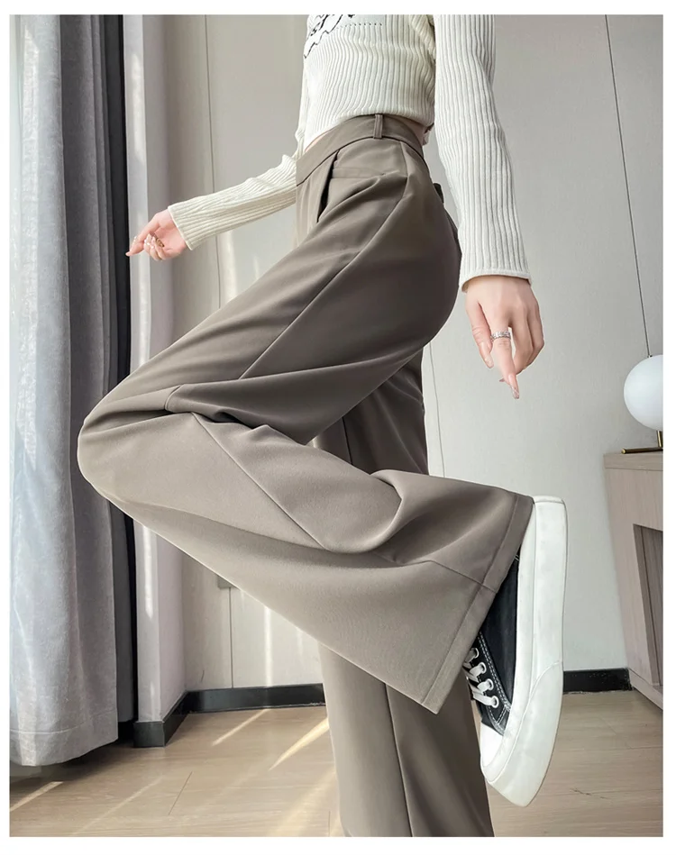 Spring 2024 New Fashion All-Match Simple Office Suit Pants Wide-Leg Pants High Waist Narrow Straight Casual Mop Pants Women