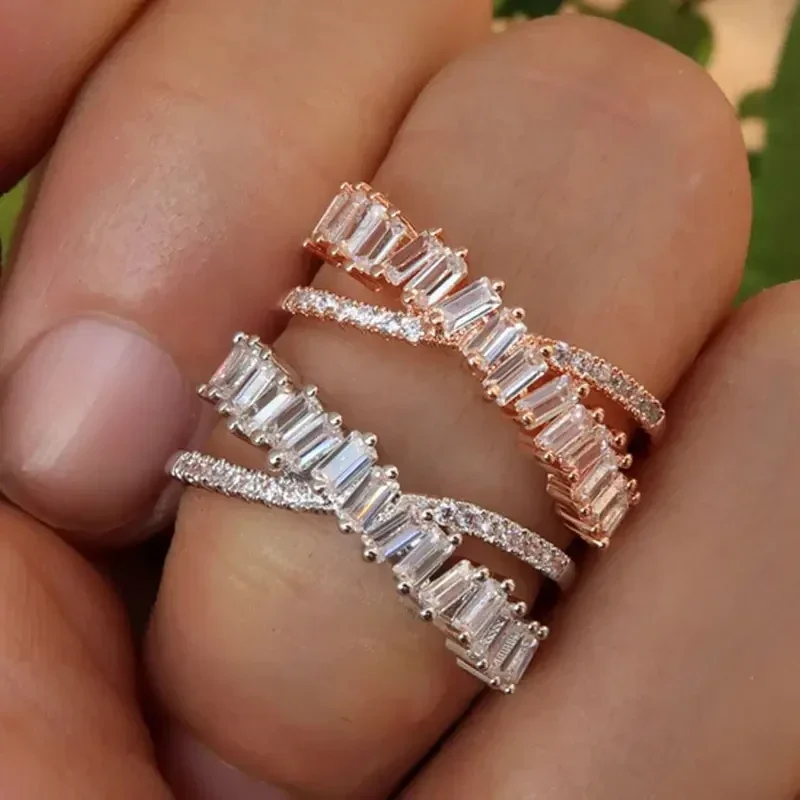 Luxurious inlaid ladder square full zirconia fashionable personalized women's ring personalized elegant trend shiny dress access