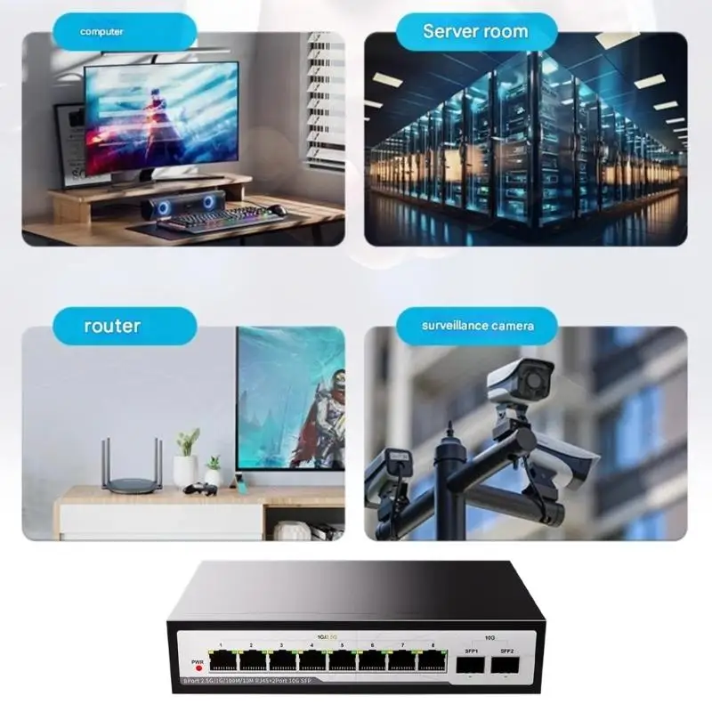 

652F 8 Port 2.5G Ethernet Networking Switcher 2x10G Uplinks Builts In Power Supply Metal CASE