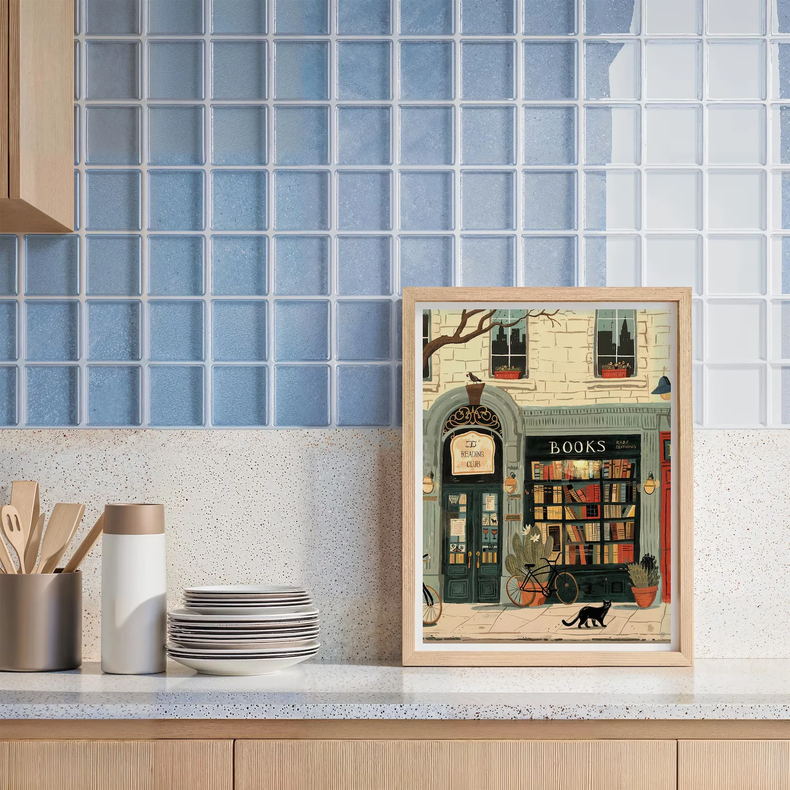 Cetakan Seni Toko Buku, Ilustrasi Toko Buku yang Nyaman, Dekorasi Dinding Perpustakaan, Hadiah untuk Pecinta Buku, Poster Sudut Membaca, Dekorasi Rumah Kantor