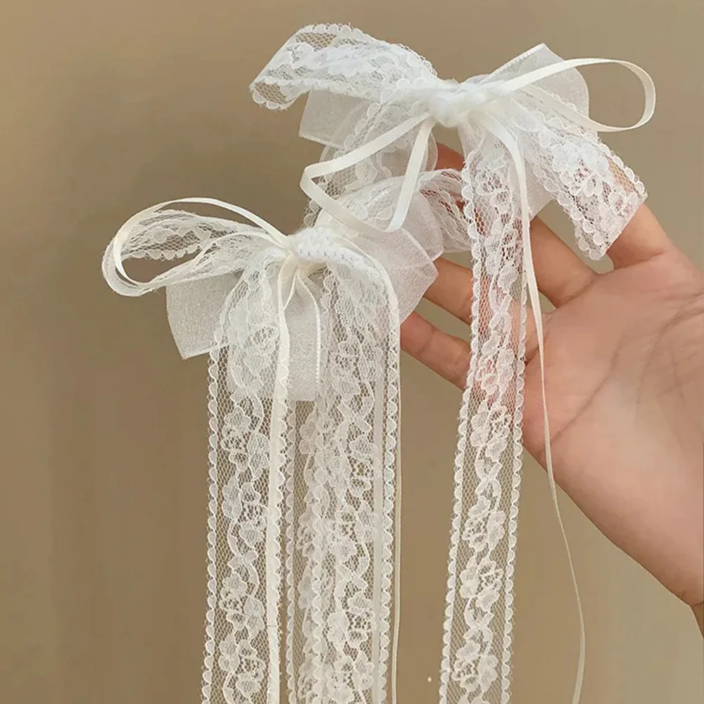 Mode Y2K Spitze Creme Weiß Schleife Band Haarspange für Frauen Haarnadeln Bullet Style Side Shredded Haarnadel Kopfschmuck Clip Kopfbedeckung