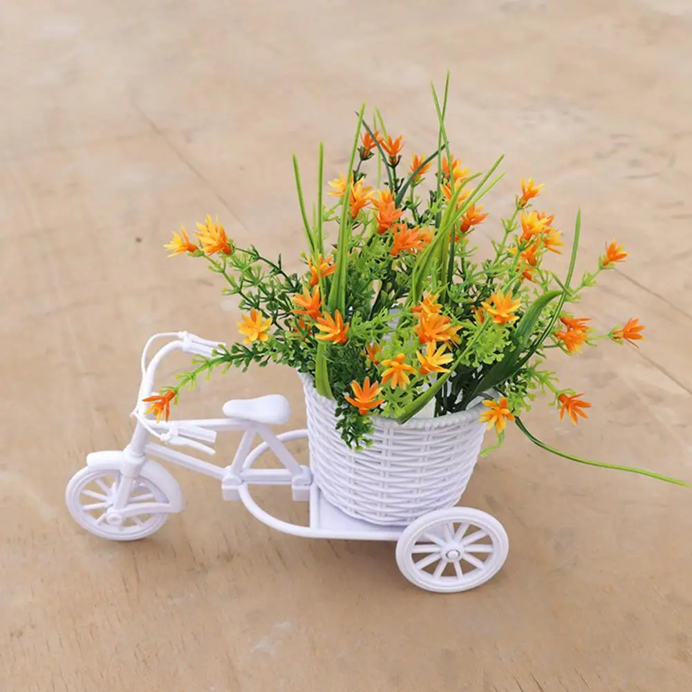 1 Set Stylish Fake Saxifrage Bike  Reusable Non-Fading Faux Silk Flower  Increase Vitality Rattan Tricycle Faux Saxifrage