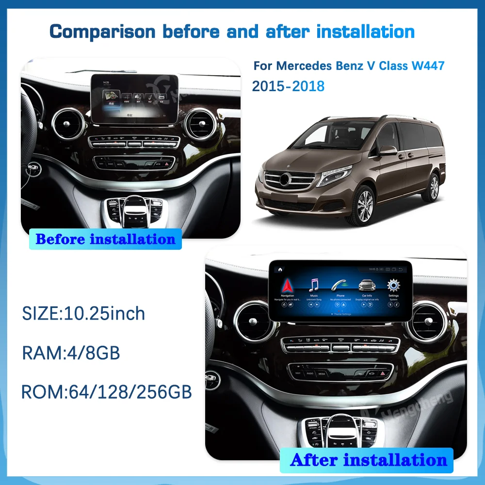 AUTO stereo carplay Android13  For Mercedes Benz V Class 639 W446 W447 V260 V250 2015-2018 Car GPS Navigation Multimedia Player