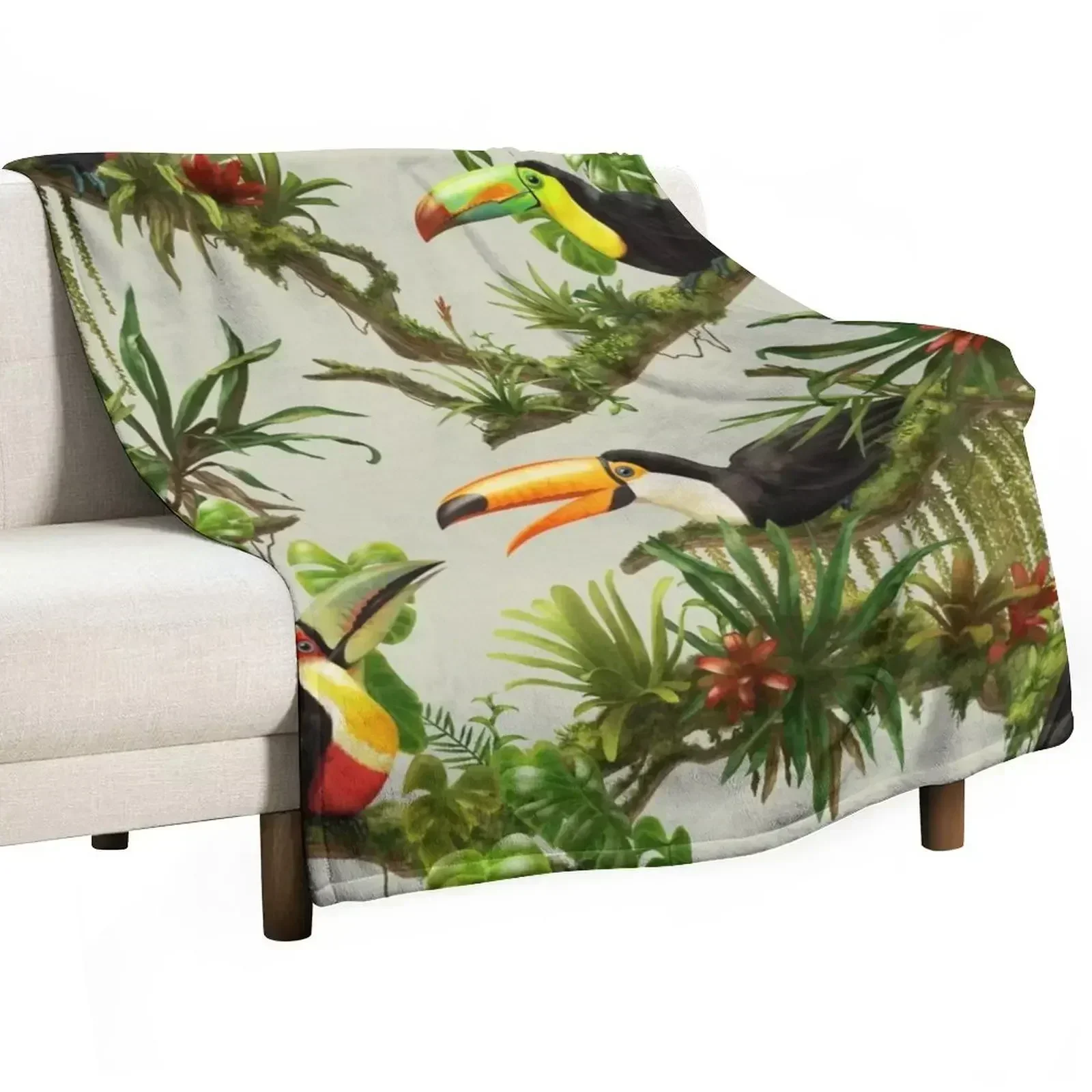 Toucans and bromeliads - canvas background Throw Blanket Flannels blankets and throws Soft Big Blankets