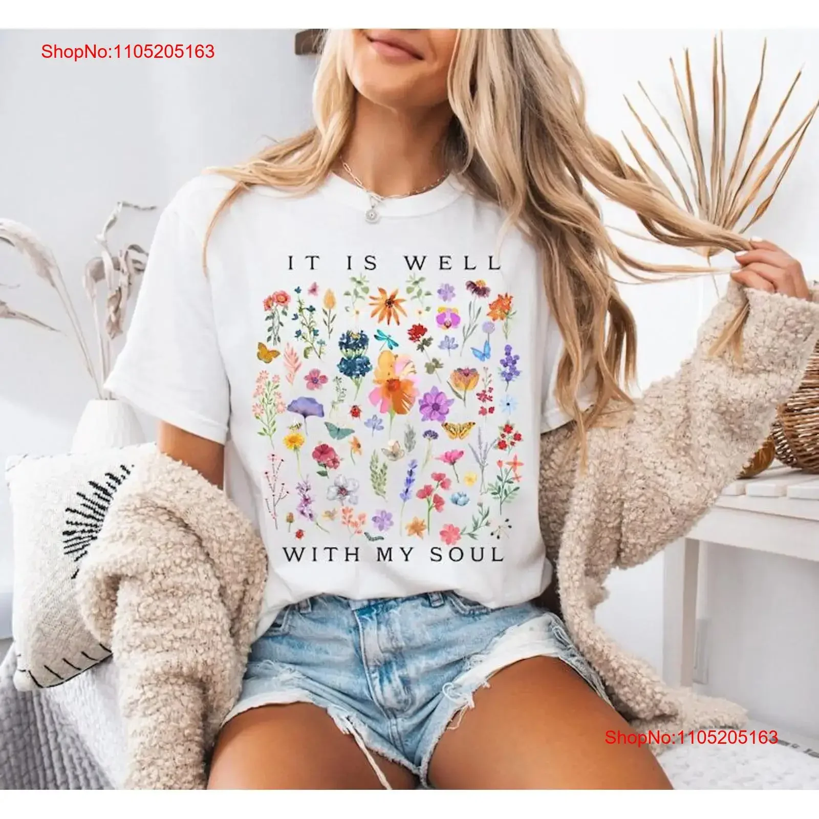 Christian T Shirt It is Well Within My Soul Floral Religious Women Jesus vintage Washed Slightly Casual Soft Stylish