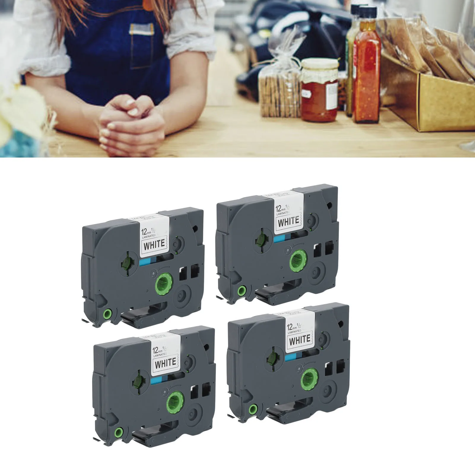 

4 шт., 12 мм, лента для изготовления этикеток, сменная лента для этикеток, 12 мм, водонепроницаемая, черная на белом, сменная лента для изготовления этикеток