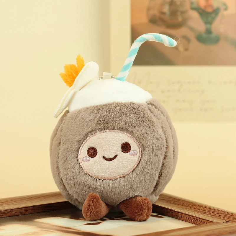 Nowe, zabawne, pluszowe zabawki w kształcie owoców: brązowo-zielone kokosy, urocze breloczki do kluczy, zawieszki do torebek i plecaków, śliczne, kreskówkowe breloczki do szkolnych plecaków, lalki.