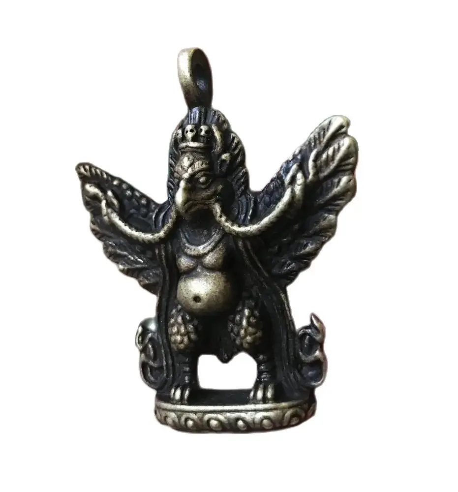 Tibet Buddhism Classy Old Copper Garuda Dhwaja Bird Amulet Pendant Necklace