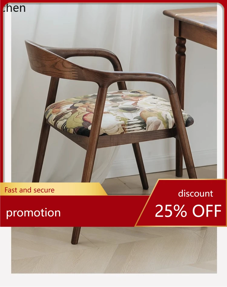 

ZML Solid Wood Dining Chair Vintage Armchair Fabric Retro Tea Table Chair