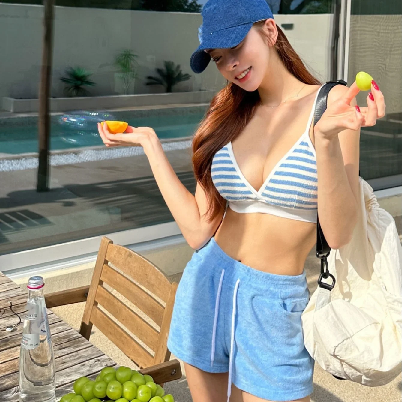 New Blue Striped Bikinis High Waist Shorts Swimsuit Women Swimwear Beach Wear Bathing Suits Korean Bikini Set Pool Bather 2024