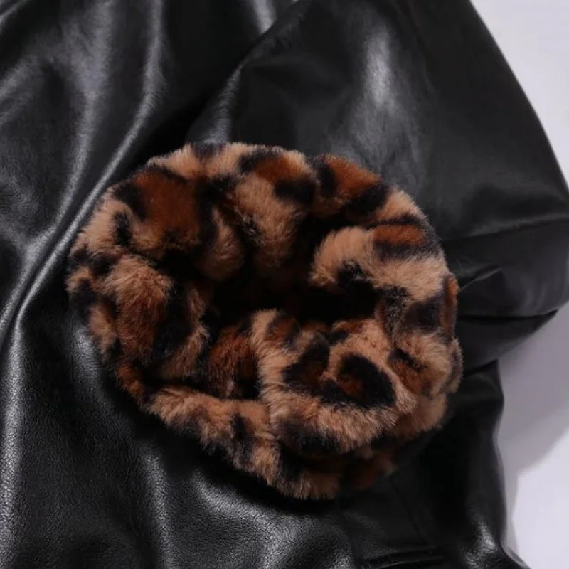 Women Warm Fur Outerwear Plush Jacket Women Winter Long 2024 New Korean Version Loose Lamb Wool Faux Fur Leopard Print Fur Coat