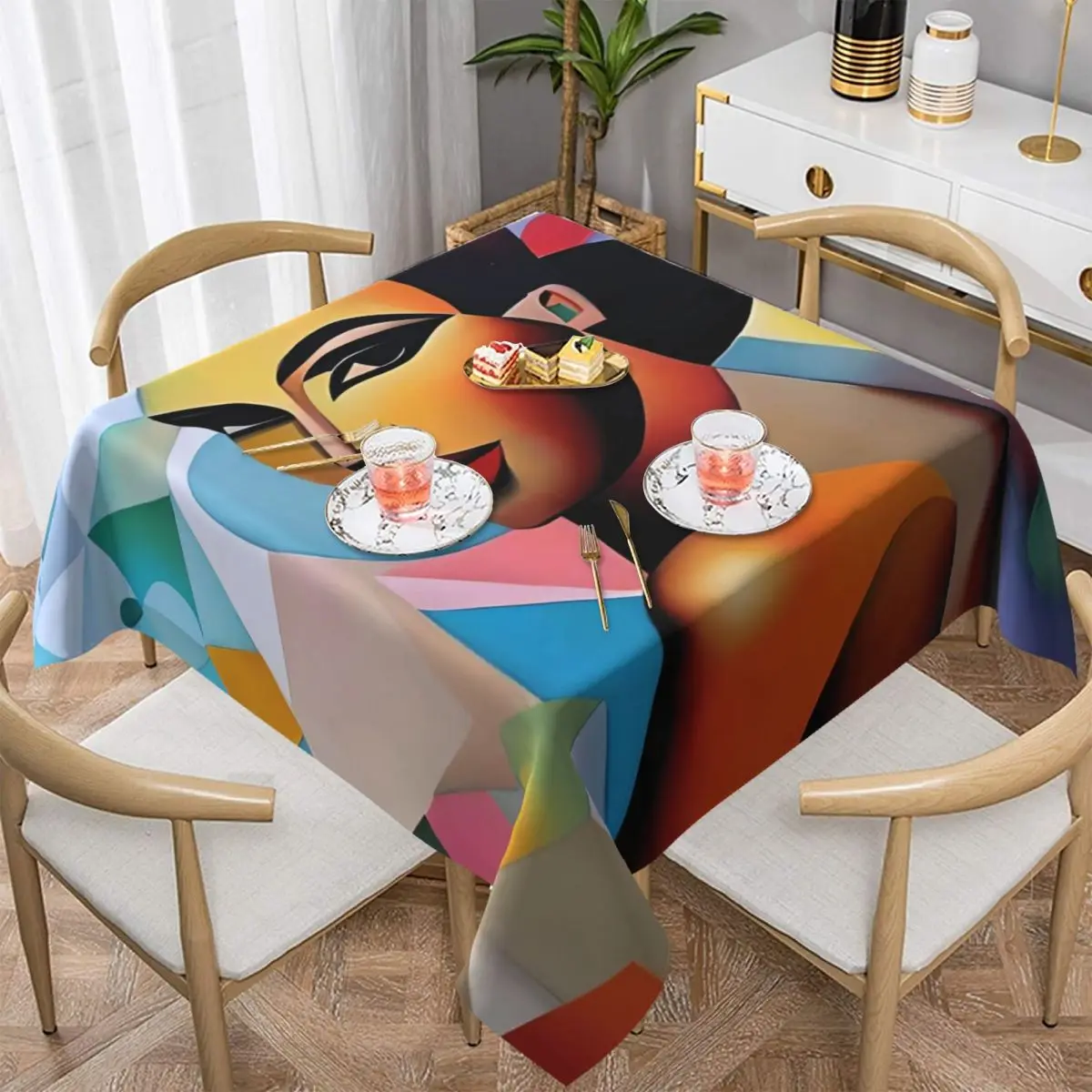 Lady Face Art Board Tablecloth Cubist Style Table Cloth For Home Picnic Events Party Table Cover Outdoor Design Table Decoration