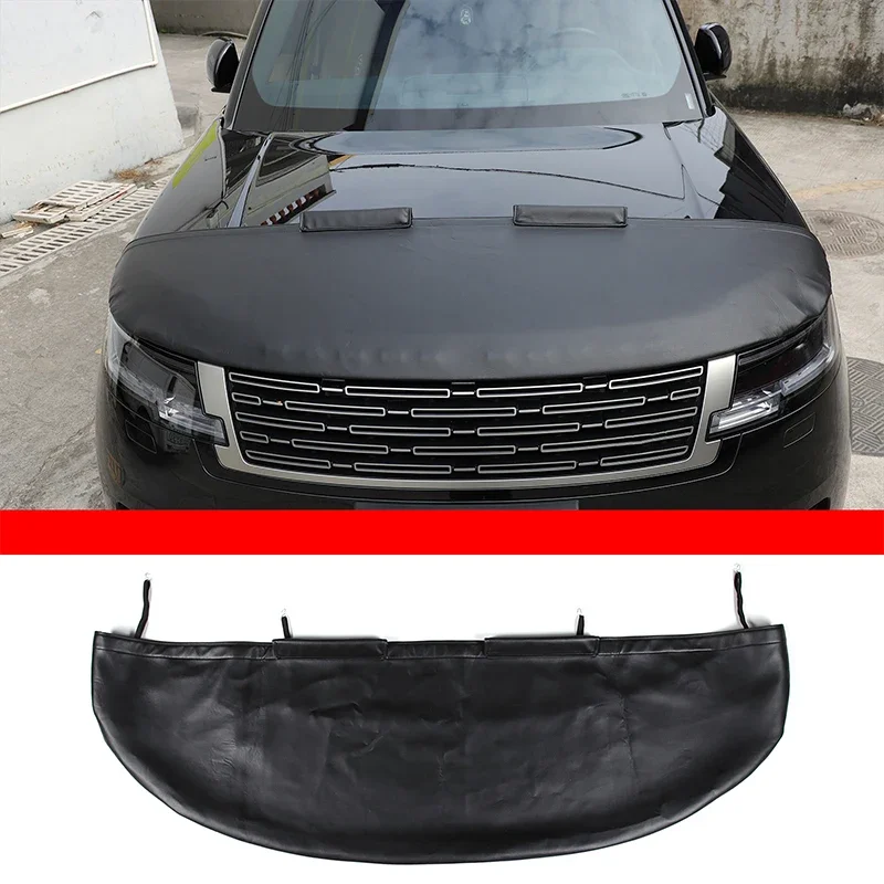 

For Range Rover Vogue 2023+ Leather Black Car Hood Cover Sand Block Stone Deflector Hood Protection Set Car Exterior Accessories