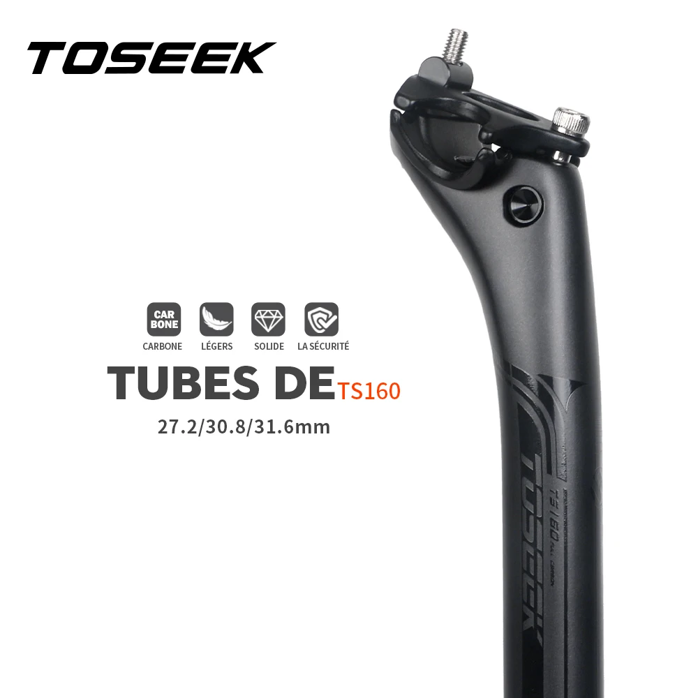 TOSEEK tige de selle en carbone 27.2 31.6mm longueur 400mm noir mat vtt tige de selle de vélo de route Tube de selle pièces de vélo vtt canoë en carbone