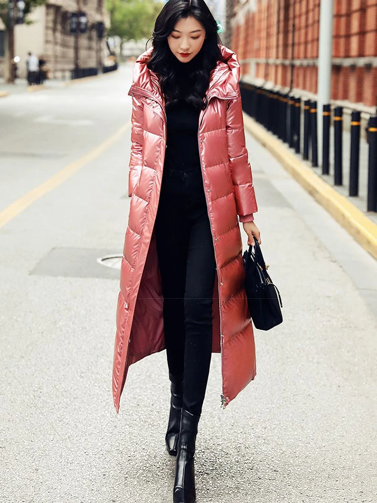 Winter Fashionable Bright Down Jacket Women's Hooded Warm Parkas Water Proof Fluff Parka Hight Quality Female Cotton OverCoat