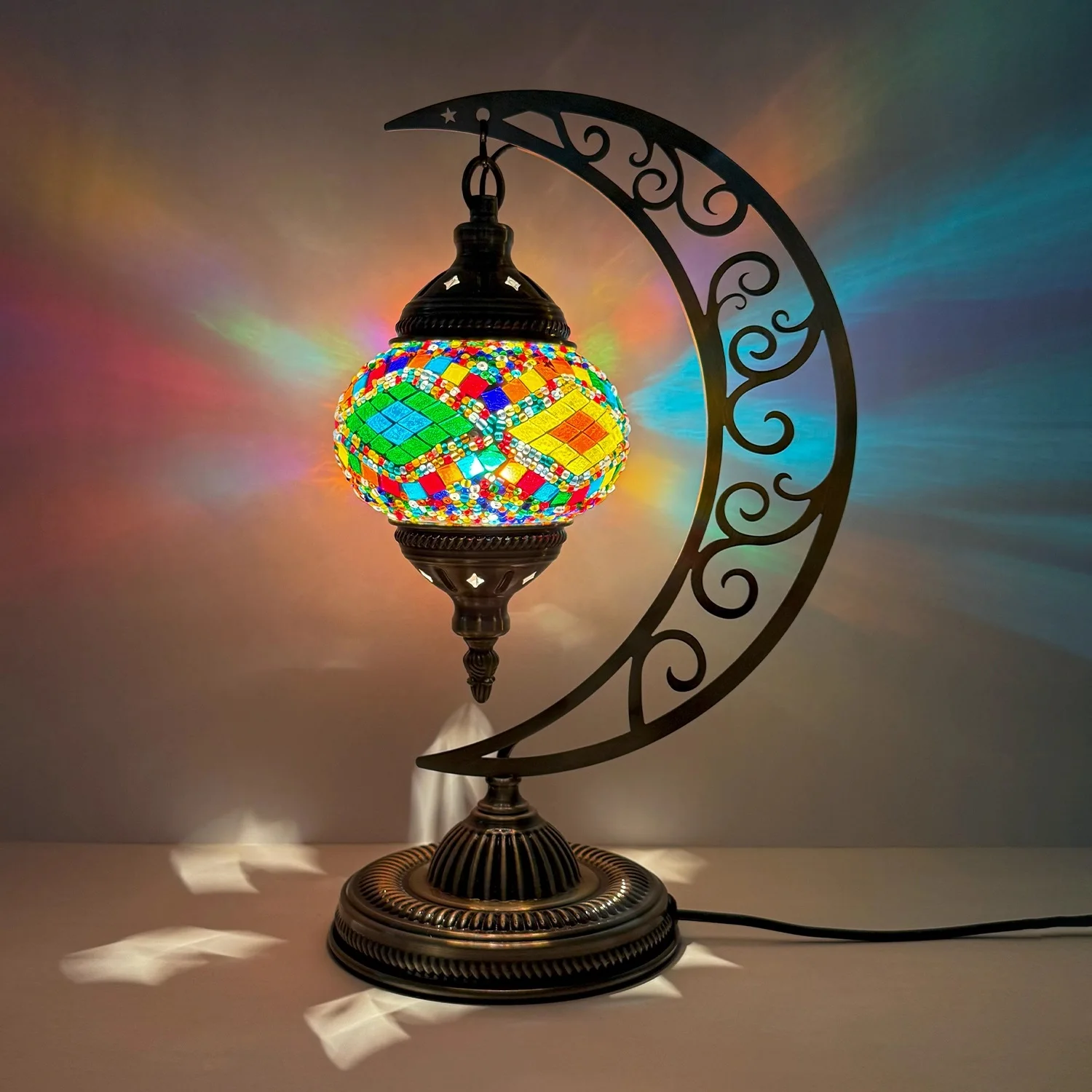 Mosaic Moon Table Lamp Vintage Art Deco Handcrafted Lamparas De Mesa Mosaic Glass Bed Light Lamparas Con Mosaicos Night Lights