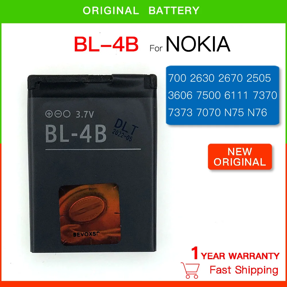 Original Replacement battery BL-4B for Nokia 2505 2660 5000 7070 7088 7373 7500 7500P N75 N76 1682 3606 3608c Batteria