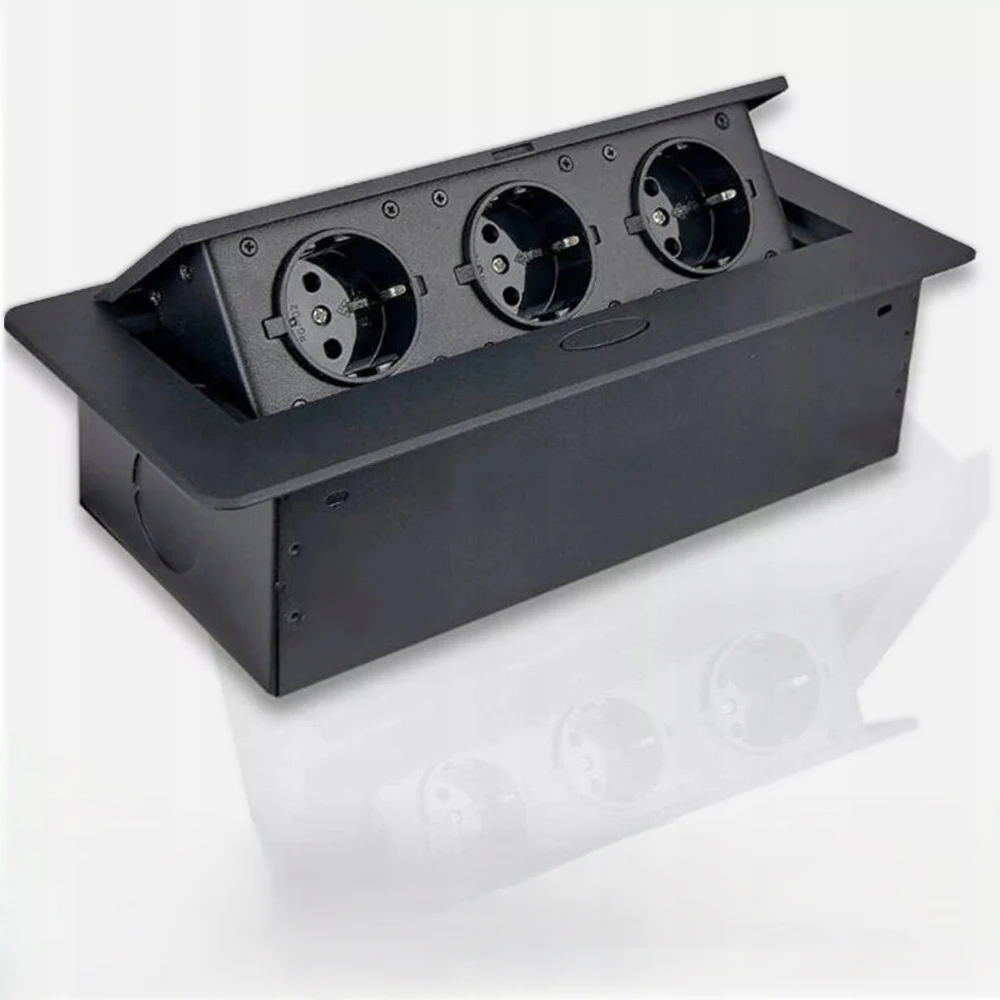 Image of Einbau-Tischsteckdose aus Aluminium, EU-Standard mit USB, versteckte Tischsteckdose, Popsocket für Büro, Küche, Schrank, Desktop-Steckdose