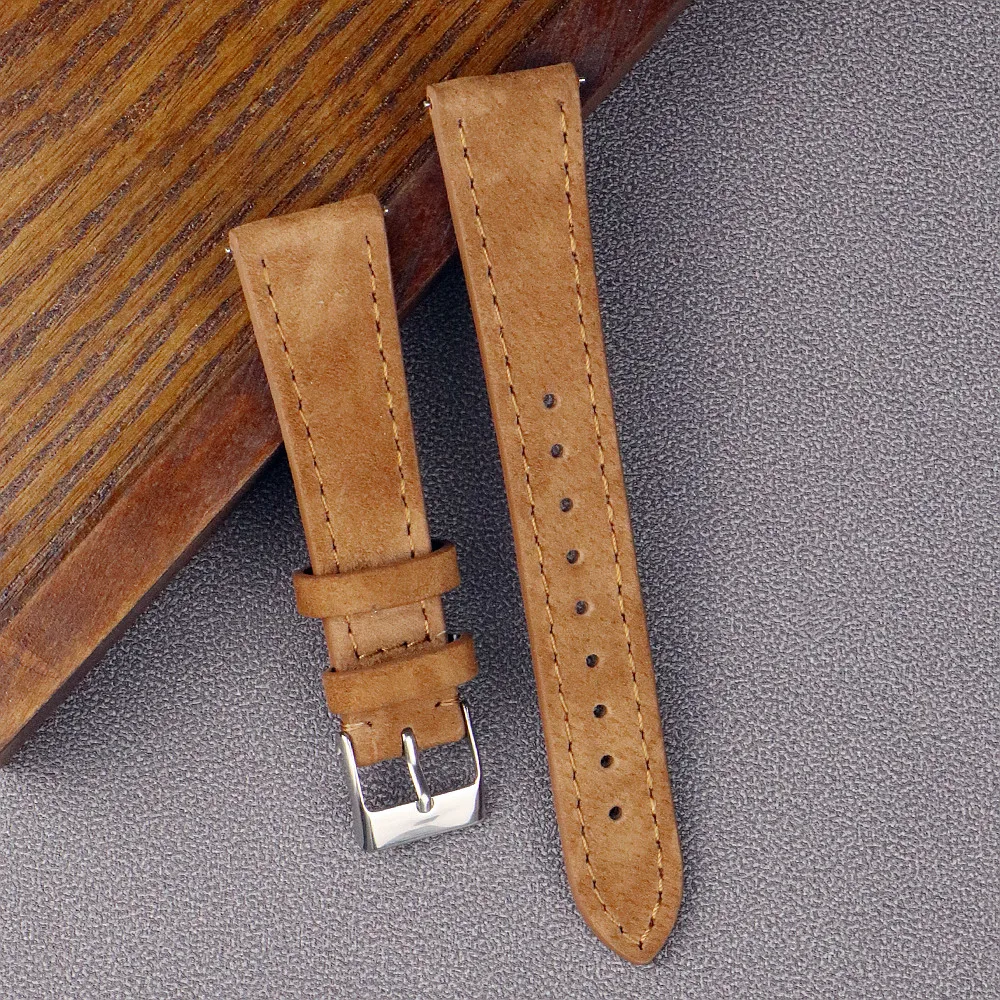 Genuine Suede Leather Watch Strap Vintage Brown Watch Band 18mm 20mm 22mm With Quick Release WatchBand Wristband Accessories