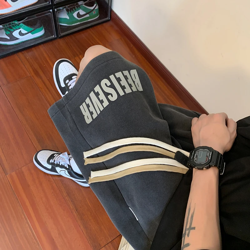 

American Sle Men's Summer Trendy Retro Straight Leg Five-Quarter Casual Sports orts Dstring Elastic Waist Youthful Vit...