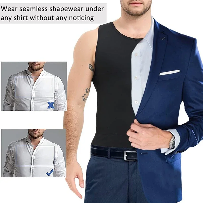 Men Body Shaper Vest Compression Shirts Slimming Tummy Control Tight Tank Tops Shapewear Workout Abs Abdomen Chest Undershirt