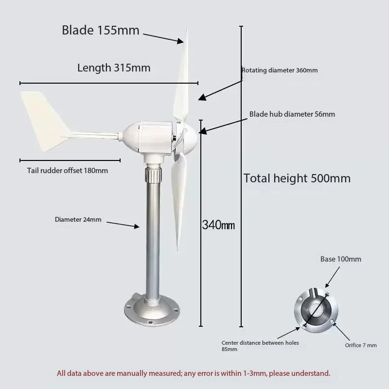 5-Blade Micro Wind Turbine Model Three-Phase Permanent Magnet Brushless, Science Education Experiment Windmill for Outdoor DIY