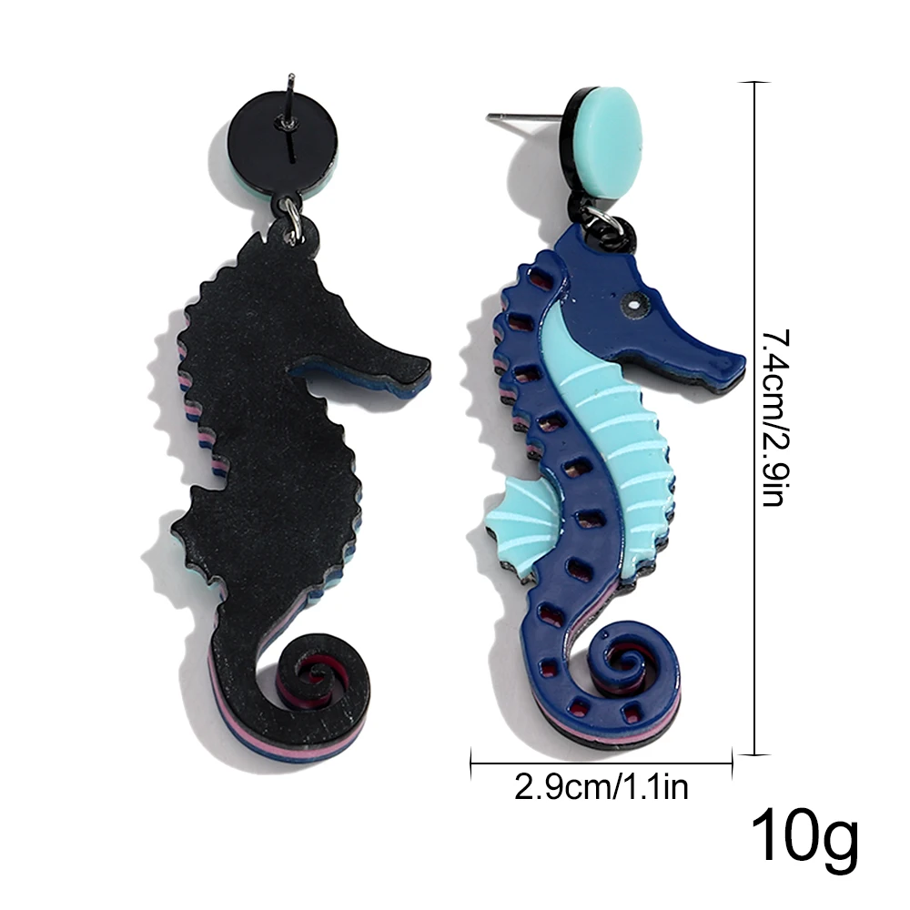 Cute Acrylic Marine Animals Drop Earrings for Women Fashion Cartoon Whale Shrimp Seahorse Earring Beach Jewelry