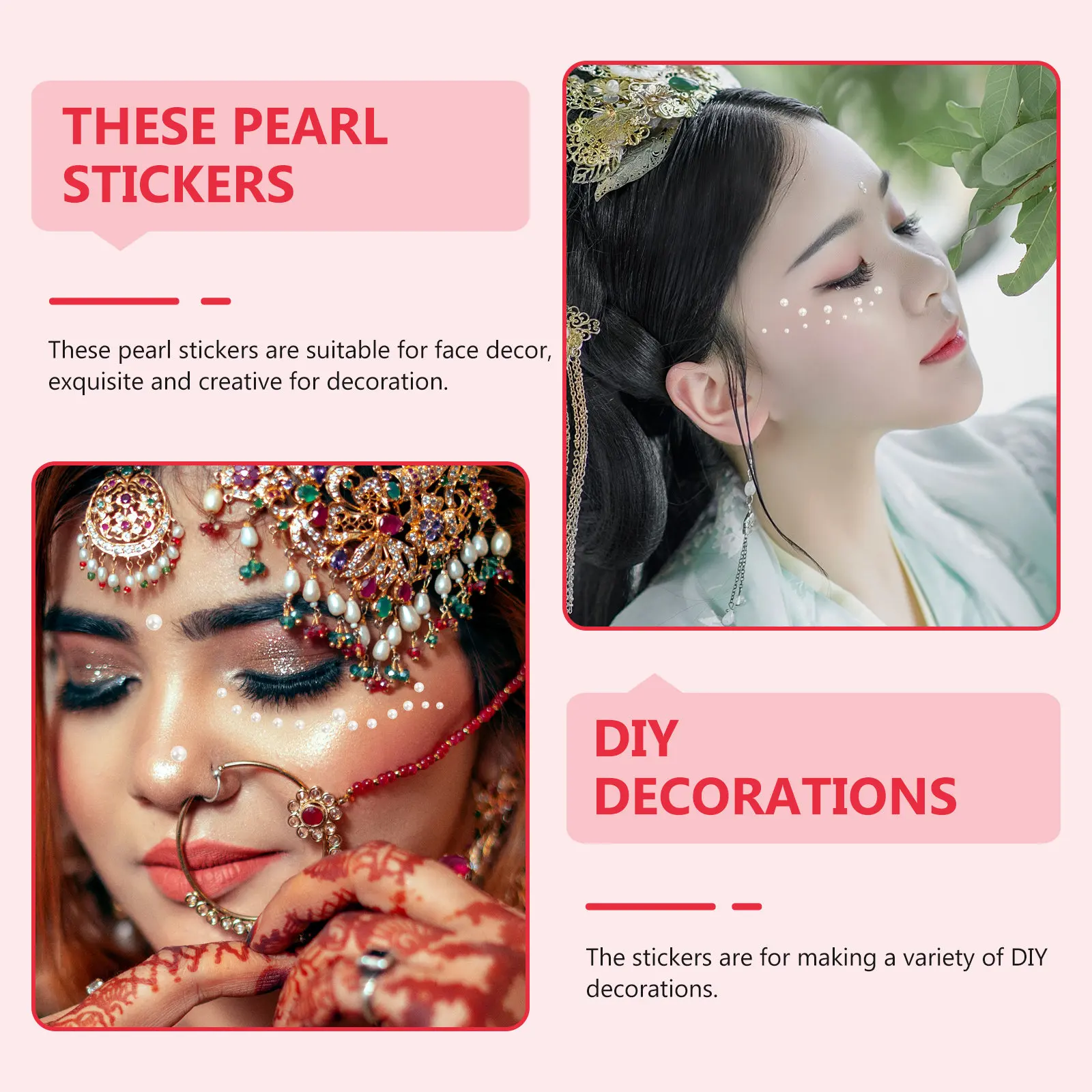 5Pcs Pearl Face Stickers Adhesive Flat Back Faux Pearl Embellishment Stickers DIY Craft Decals Makeup Festival Decorative Decal