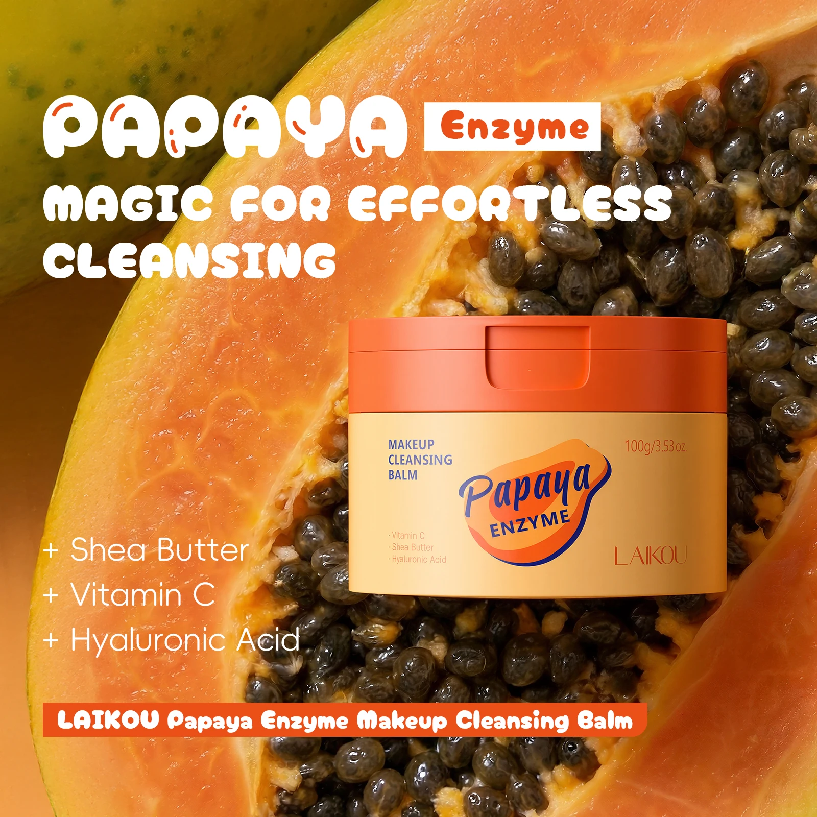 LAIKOU Papaya Enzyme Makeup Cleansing Balm 100g Gentle Exfoliation Hydrating Removes All Makeup Leaves Skin Radiant