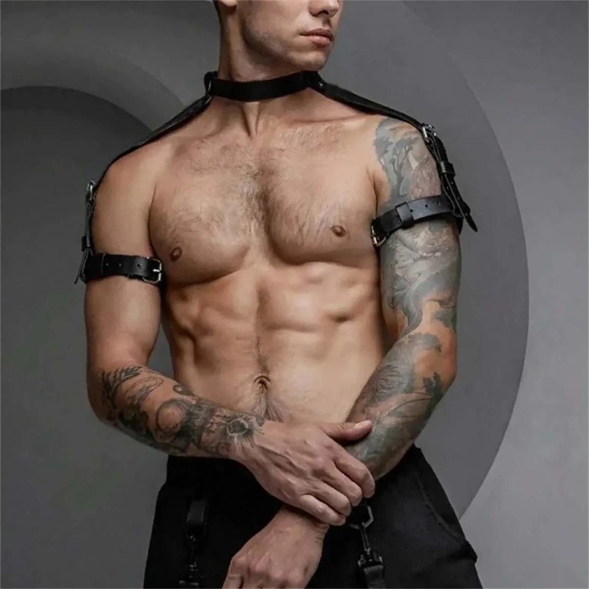 Sexy Men\'s Harness Pu Leather Gay Chest Harness Bdsm Bondage Leather Cage Lingerie Punk Rave Erotic Accessoly Fetish Clothing