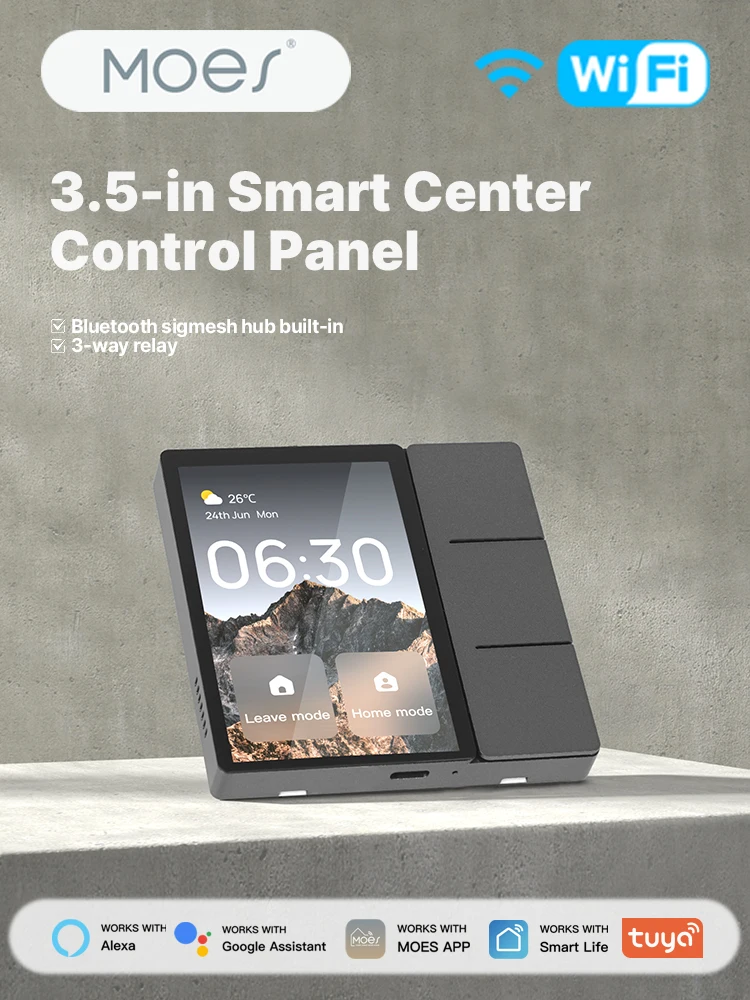 MOES Tuya WiFi 3,5 pouces panneau de commande tactile central intelligent écran central 3 relais boutons physiques Bluetooth Sigmesh Hub intégré