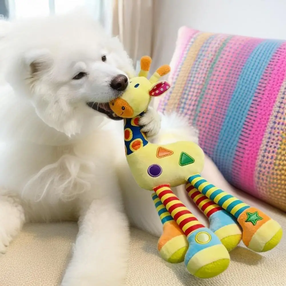 Plush Giraffe Toy Plush Giraffe Dog Chew Toy for Stress Relief Squeaky Animal Plushie Small Medium Large Teething Pet Supplies