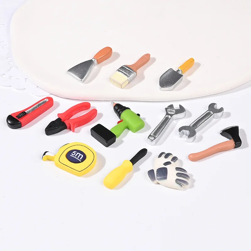 Kawaii Flat Back Resin Simulation Hand Tool Set Wrench/Caliper/Screwdriver/Plier/ Gloves Crafts Dollhouse Accessories