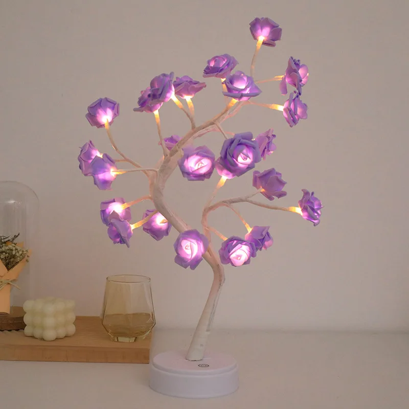 Romantic Sakura LED Night Light, USB Switch, Simulado Rose Branch Lamp, Lâmpada de mesa pequena, Presente de aniversário para amigo