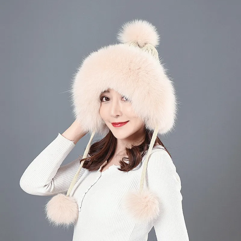 

Ladies' fur hat knitted with fluffy thread sweet and cute ear-protecting adult