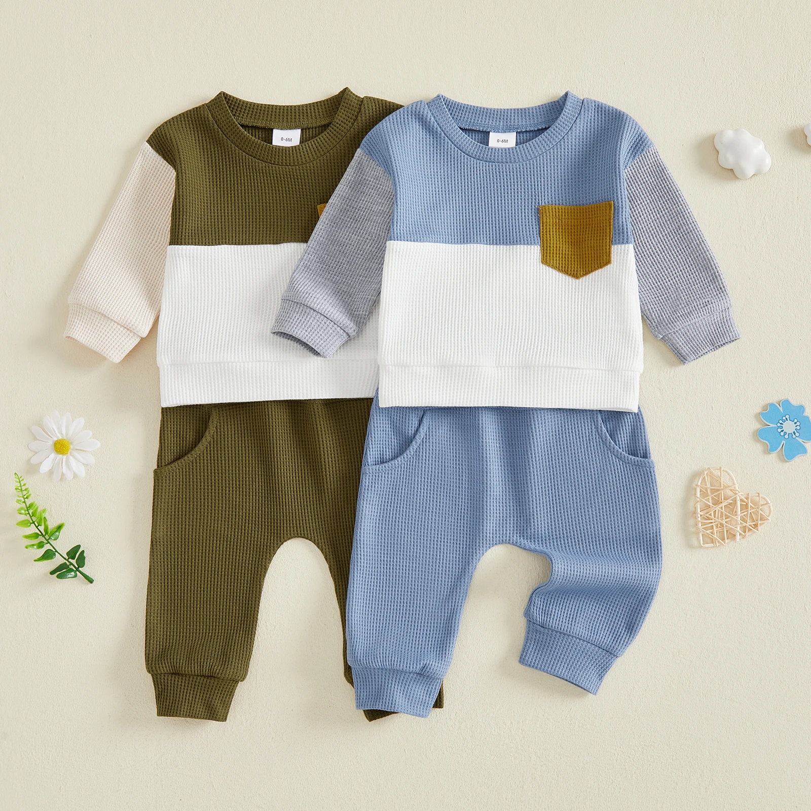 Boys 2piece Fall Outfit Set Long Sleeve Contrast Color Sweatshirt with Sweatpants Casual Boys Autumn Clothes Set