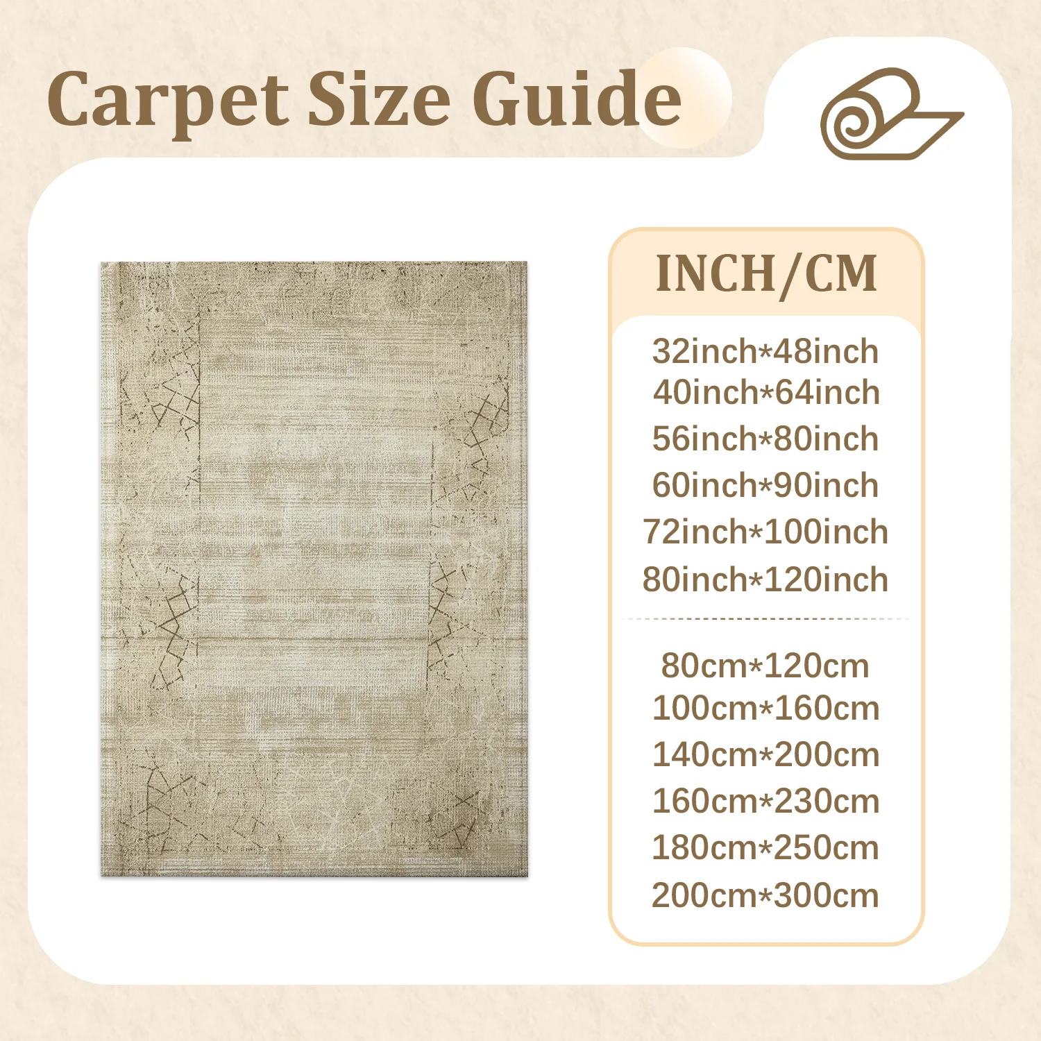 Large Indoor Area Rug Soft Velvet Low Pile Non-Slip Backing Machine Washable Neutral Beige Subtle Geometric Pattern Rug for Living Room Bedroom Entryway