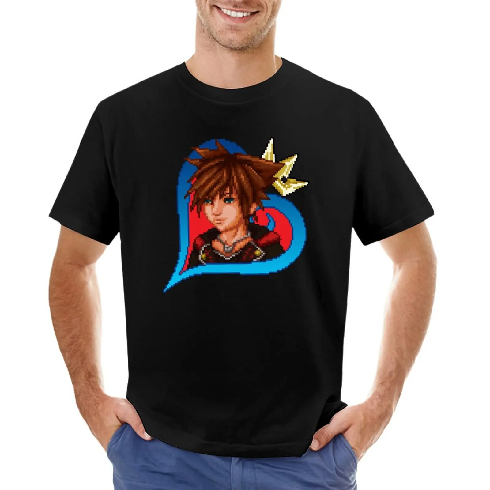 KH3 Sora Pixel Art Mugshot T-Shirt cute clothes cotton graphic tees plain white t shirts men