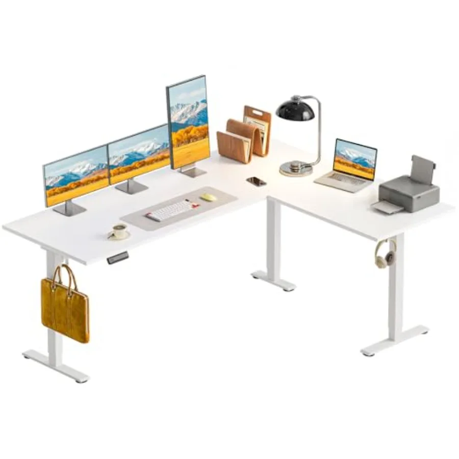

63 Inch Reversible L Shaped Electric Standing Desk Height Adjustable Corner Stand up Desk Ergonomic Large Lift Computer Table f