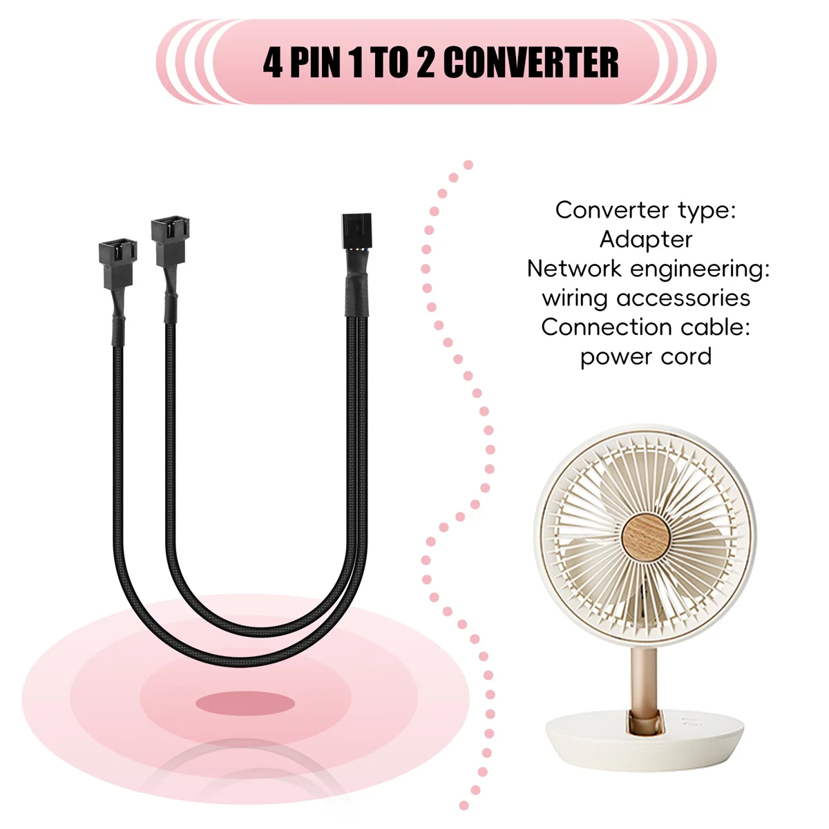 4 แพ็คพัดลม PWM สายแยก Y Splitter คอมพิวเตอร์ PC พัดลมสายไฟ 4 ขา 1 ถึง 2 Converter, แขนยาวสีดําถัก