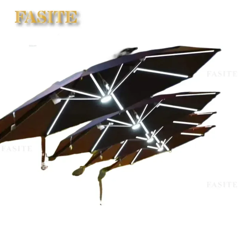 For Outdoor Garden Solar LED Roman Umbrella Large Sun Shade for Terrace Villa Patio Waterproof Windproof Decorative Parasol