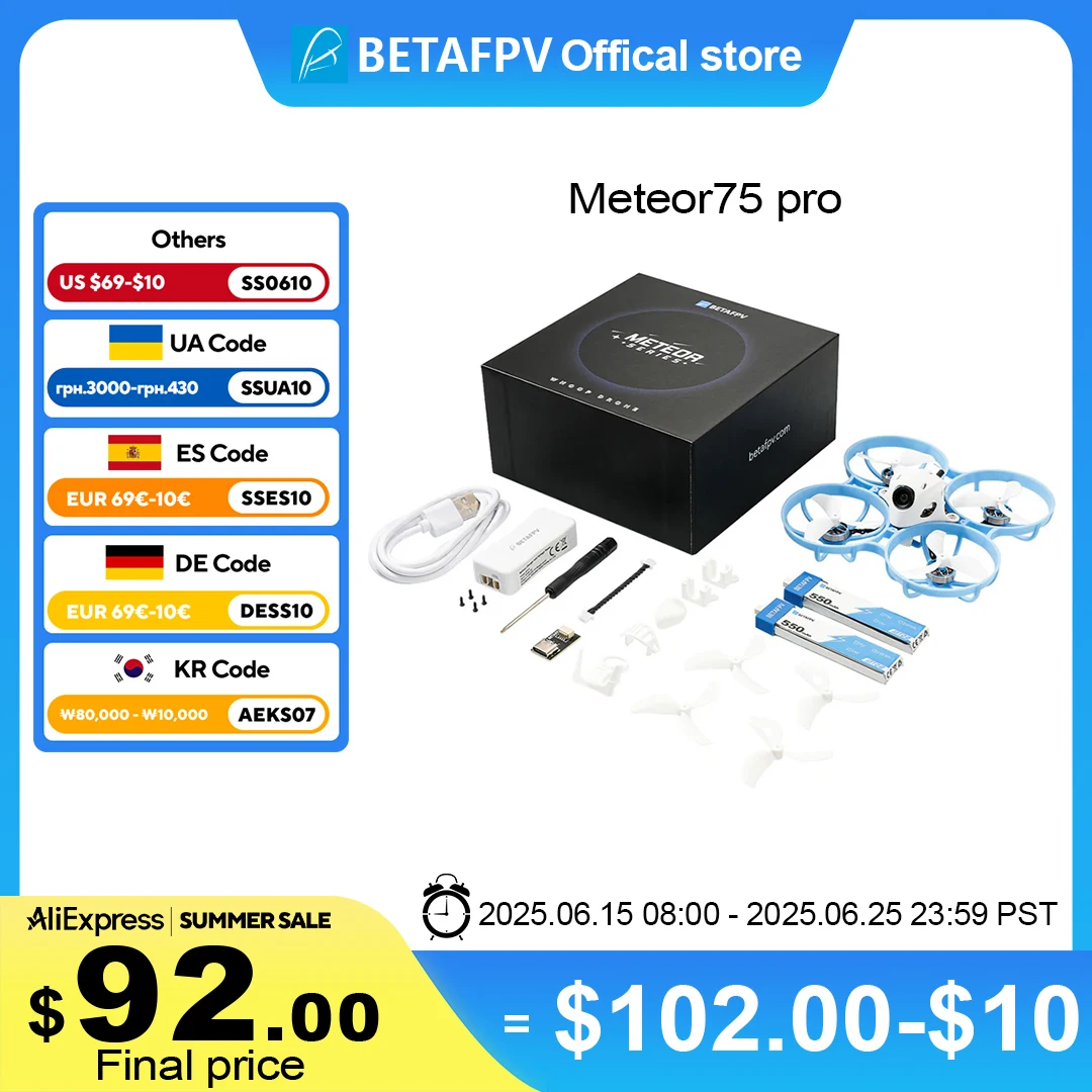 BETAFPV Meteor75 Pro Brushless Whoop Quadcopter Mini Smart FPV RC Droni 2025