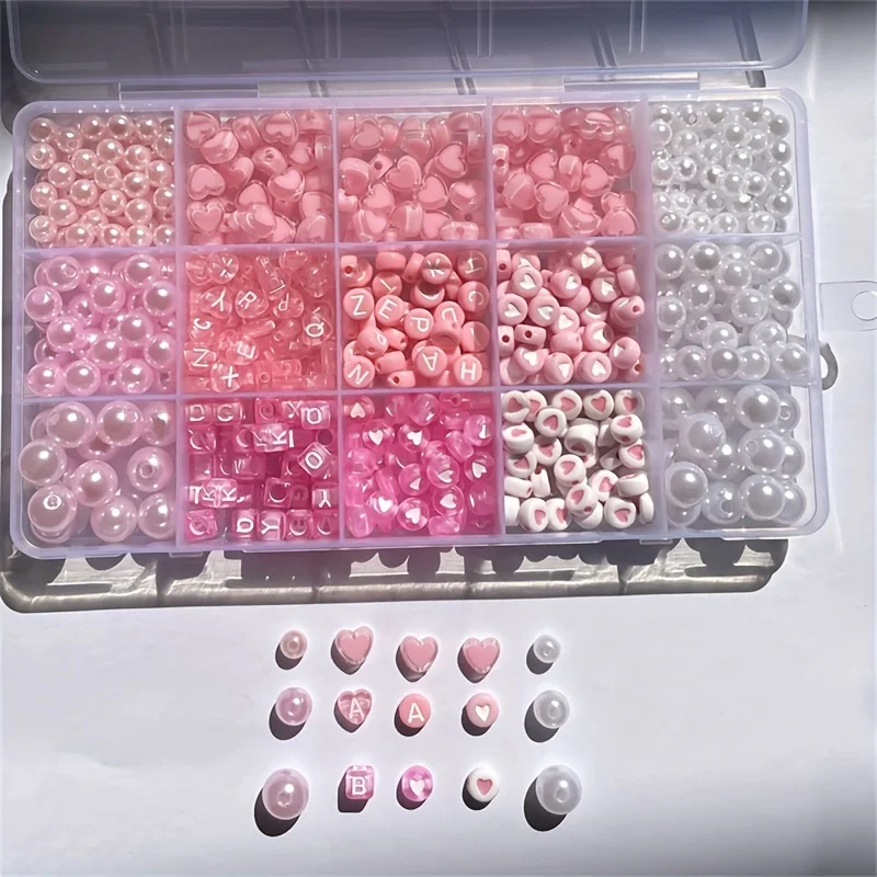 صندوق أبجدي وردي مكون من 10 قطع، خرز أكريليك، مجموعة صنع المجوهرات المصنوعة يدويًا، مجموعات صنع المجوهرات المختلفة بنفسك. #3