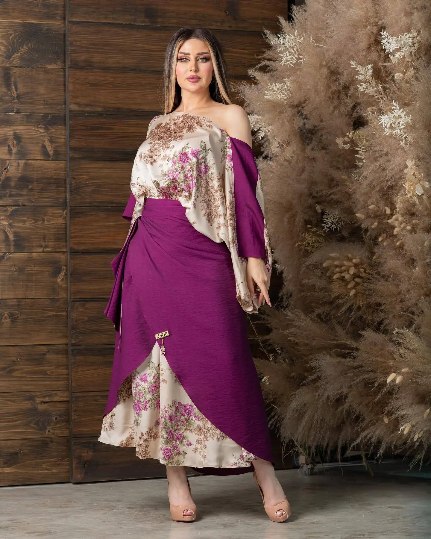 

India Saudi Arab Party Skirt Dress Set 2 Piece Women Slash Neck Dubai Abaya Print Ball Gown Vestidos Wedding Prom Morocco Caftan